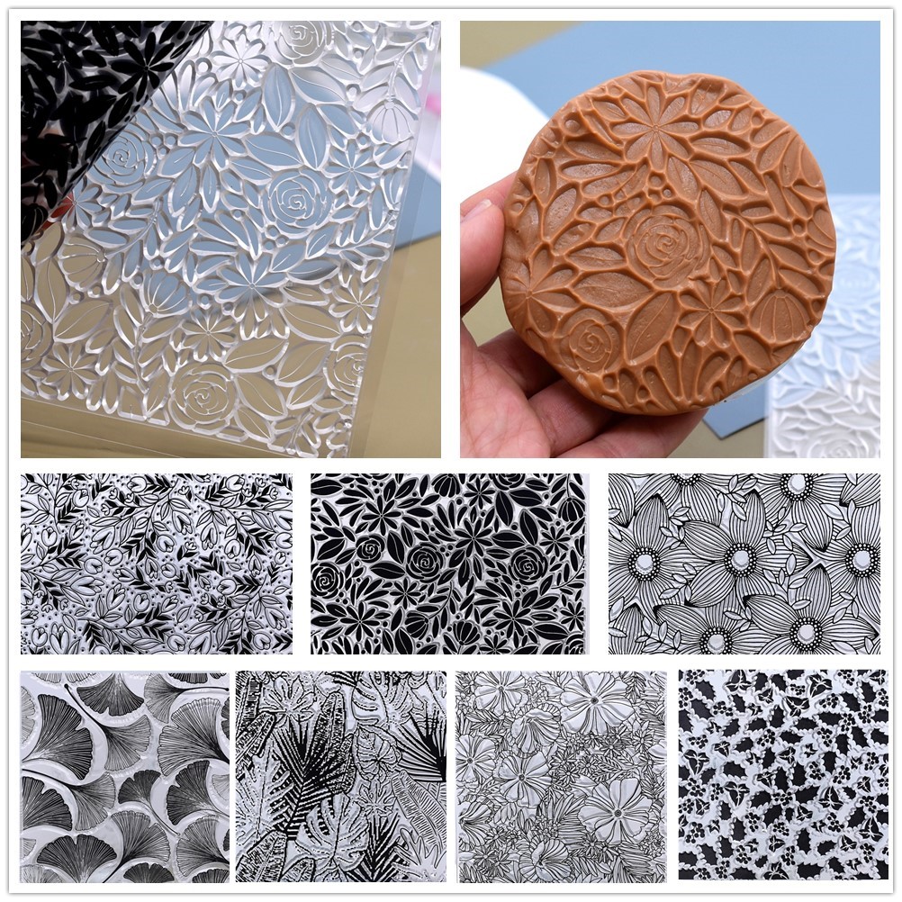 Plant Parent Tools - SNASAN 葉花植物ポリマークレイテクスチャスタンプシートパターン DIY エンボスアート粘土陶器ツール個別のデザイン