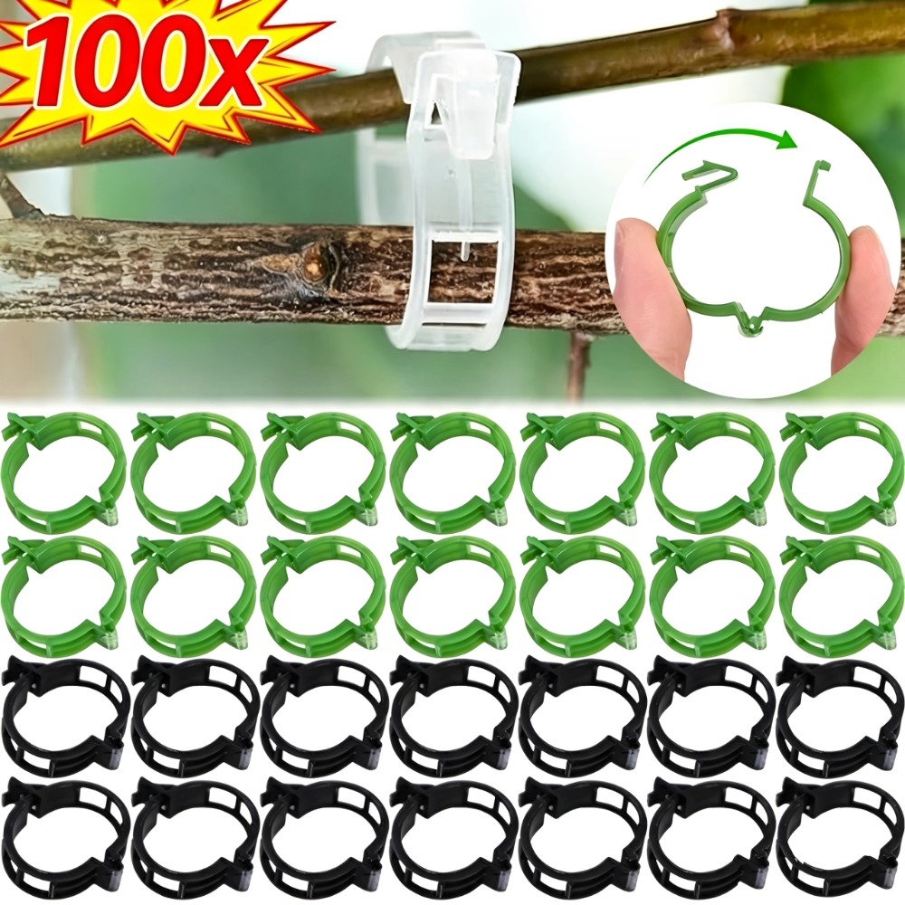 Plant Parent Tools - 100/10 個植物サポートクリッププラスチックバックル再利用可能な保護接木固定ツール植物野菜トマト園芸用品用